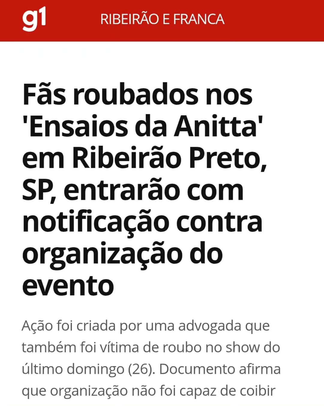 As principais notícias quando você coloca no Google Notícias "Ensaios da Anitta"